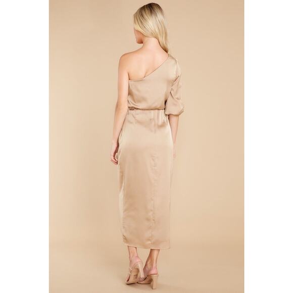 DO + BE Make a Toast Champagne One Shoulder Satin Drape Dress Size M NWT - Picture 2 of 13
